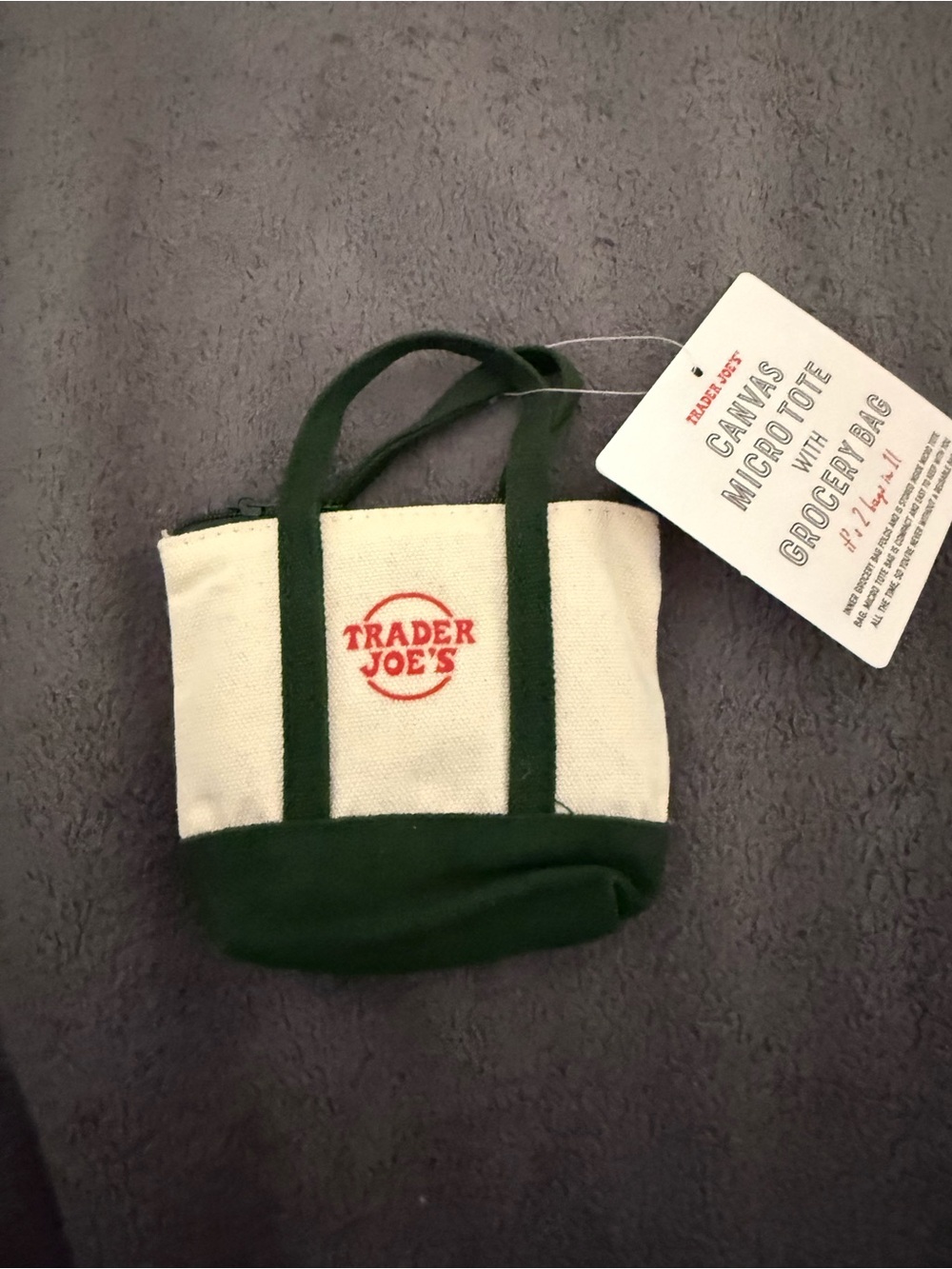 Trader Joe's Canvas Mini Tote in Cream and Dark Green